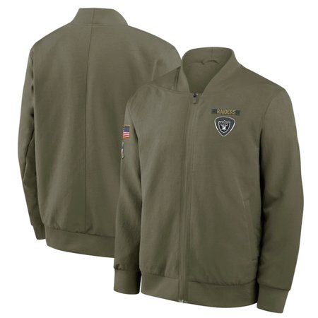 Men's Las Vegas Raiders Nike Olive 2025 Salute to Service Sideline Full-Zip Bomber Jacket