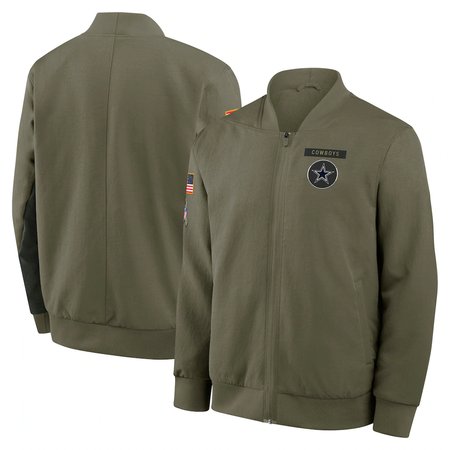 Men's Dallas Cowboys Nike Olive 2025 Salute to Service Sideline Full-Zip Bomber Jacket