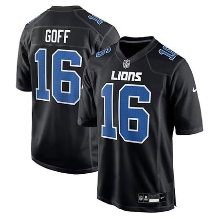 Men's Detroit Lions #16 Jared Goff Nike Carbon Black Fashion Game Jersey