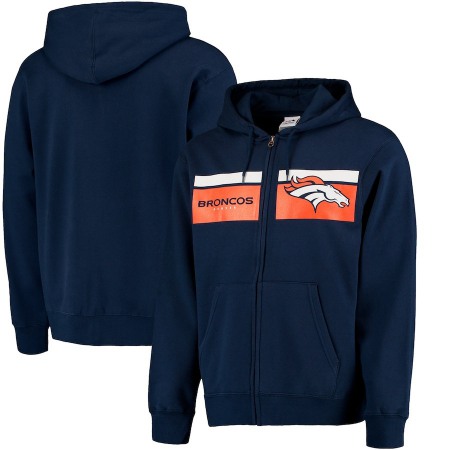 Men's Denver Broncos Navy Touchback Full-Zip NFL Hoodie