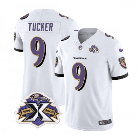 Men's Baltimore Ravens #9 Justin Tucker White 2023 F.U.S.E With Patch Throwback Vapor Limited Jersey Men's Baltimore Ravens #9 Justin Tucker White 2023 F.U.S.E With Patch Throwback Vapor Limited Jersey