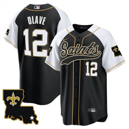 Men's New Orleans Saints #12 Chris Olave Black/White 1987 Legacy Cool Base Stitched Baseball Jersey Men's New Orleans Saints #12 Chris Olave Black/White 1987 Legacy Cool Base Stitched Baseball Jersey