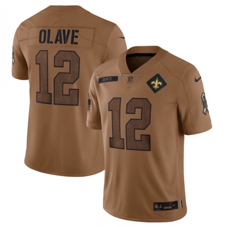 Men's New Orleans Saints #12 Chris Olave 2023 Brown Salute To Service Limited Limited Stitched Jersey Men's New Orleans Saints #12 Chris Olave 2023 Brown Salute To Service Limited Limited Stitched Jersey