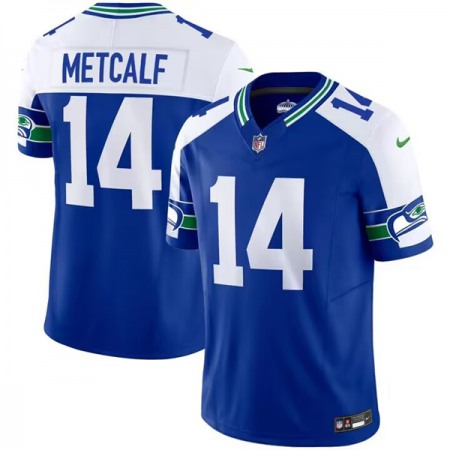 Men's Seattle Seahawks #14 D.K. Metcalf Royal 2023 F.U.S.E. Throwback Vapor Limited Stitched Football Jersey Men's Seattle Seahawks #14 D.K. Metcalf Royal 2023 F.U.S.E. Throwback Vapor Limited Stitched Football Jersey