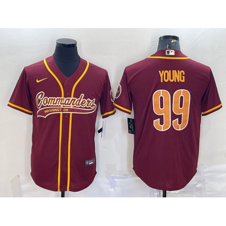 Men's Washington Commanders #99 Chase Young Burgundy With Patch Cool Base Stitched Baseball Jersey Men's Washington Commanders #99 Chase Young Burgundy With Patch Cool Base Stitched Baseball Jersey