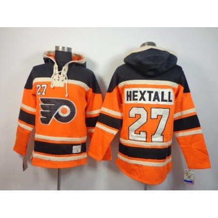 Flyers #27 Ron Hextall Orange Sawyer Hooded Sweatshirt Stitched NHL Jersey